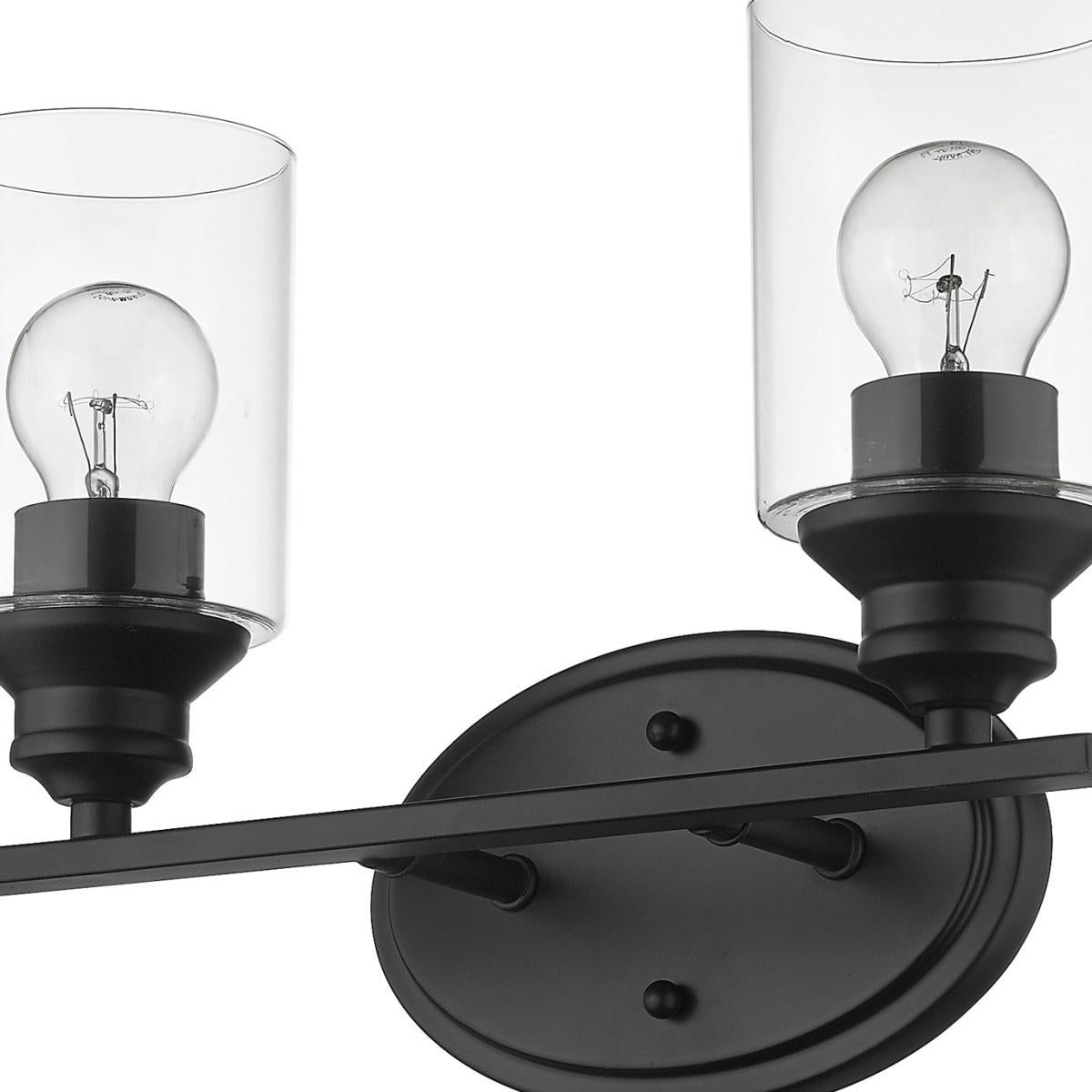 14" Black And Clear Metal and Glass Two Light Flush Mounted Sconce