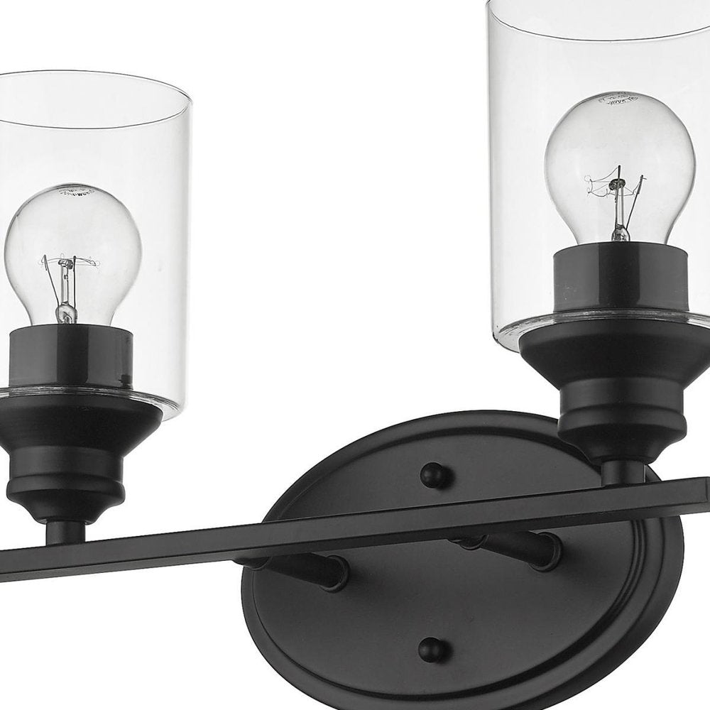 14" Black And Clear Metal and Glass Two Light Flush Mounted Sconce