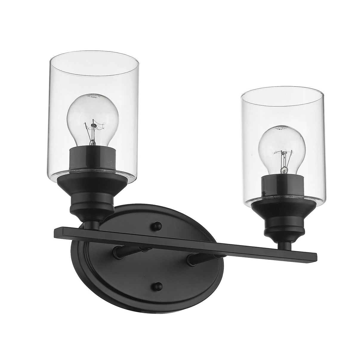 14" Black And Clear Metal and Glass Two Light Flush Mounted Sconce