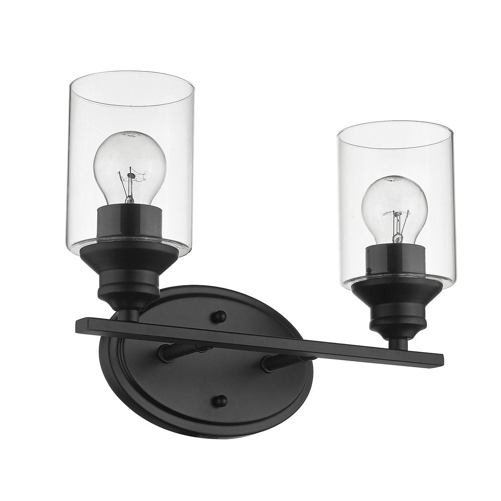14" Black And Clear Metal and Glass Two Light Flush Mounted Sconce