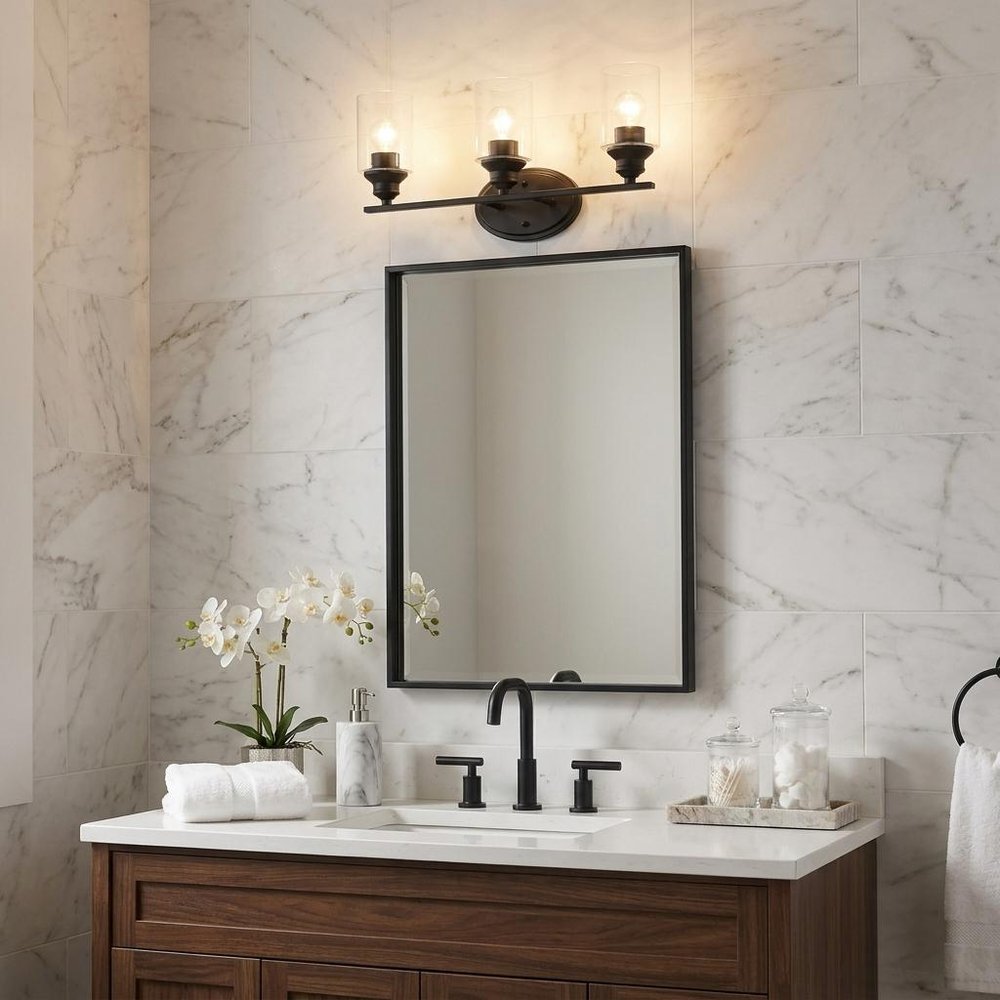 10" Black And Clear Metal and Glass Vanity Flush Mounted Sconce