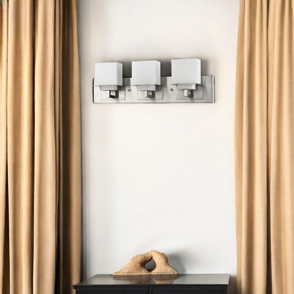 22" Silver And White Metal and Glass Three Lights Flush Mounted Sconce