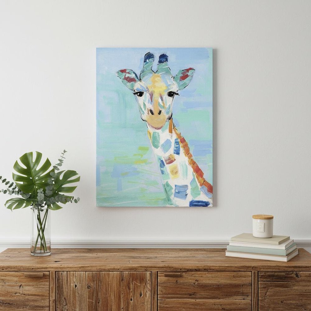 24" x 18" Pastel Patchwork Giraffe Canvas Wall Art