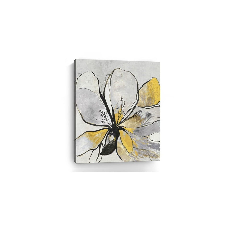 20" Modern Yellow and Black Flower in Bloom Canvas Wall Art
