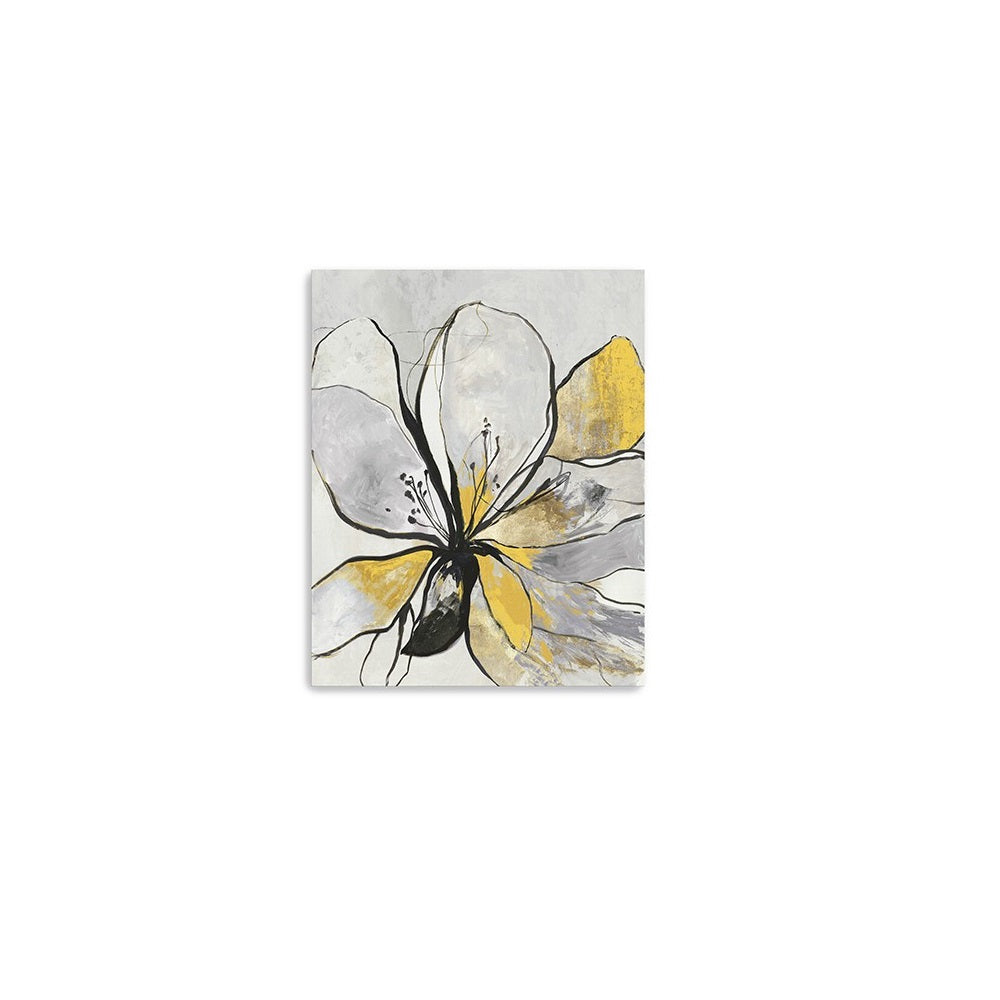 20" Modern Yellow and Black Flower in Bloom Canvas Wall Art
