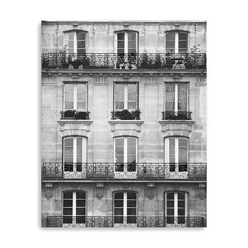 20" x 16" Balcony View Black and White Photo Real Canvas Wall Art