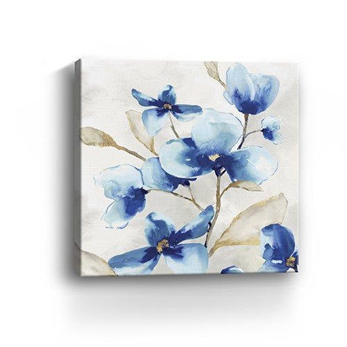 20" x 20" Watercolor Shades of Blue Floral Canvas Wall Art