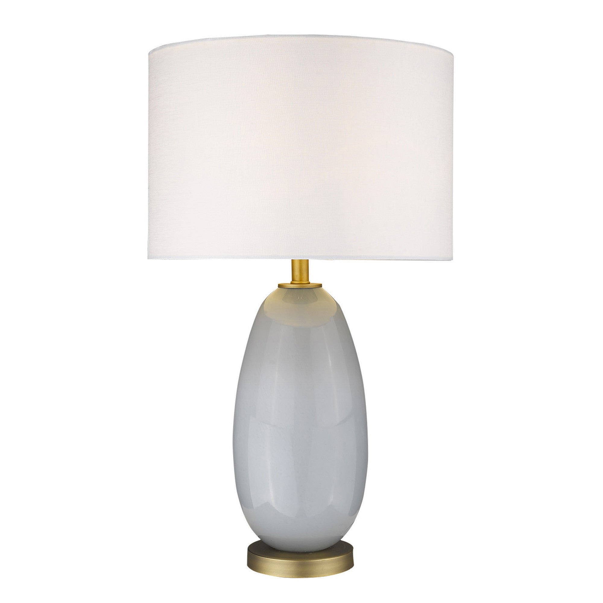 29" Brass Metal Column Table Lamp With White Drum Shade