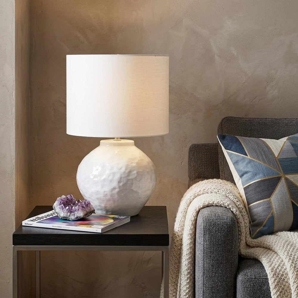 26" White Ceramic Table Lamp With White Drum Shade