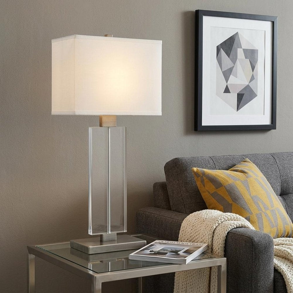 31" Silver Metal and Acrylic Buffet Lamp With White Shade