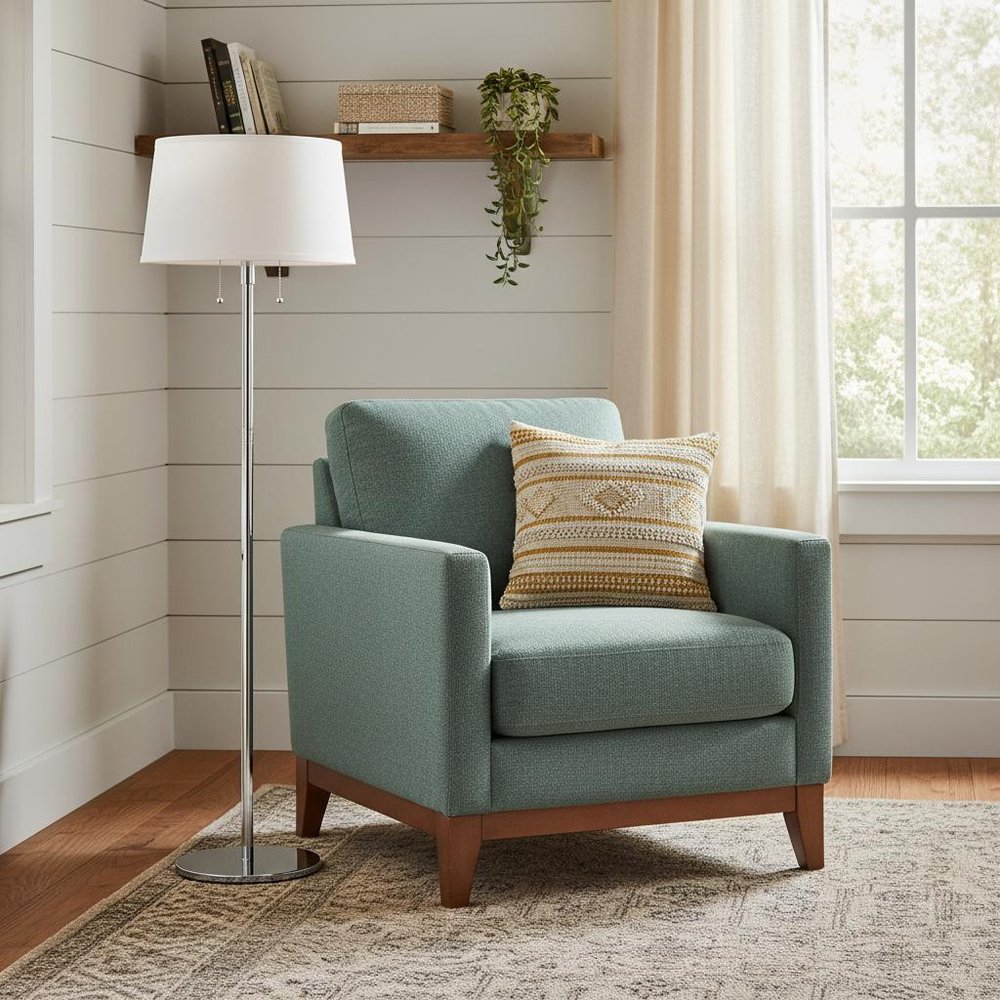 59" Floor Lamp With White Linen Empire Shade