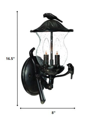 Matte Black Bird Detail Lantern Wall Light