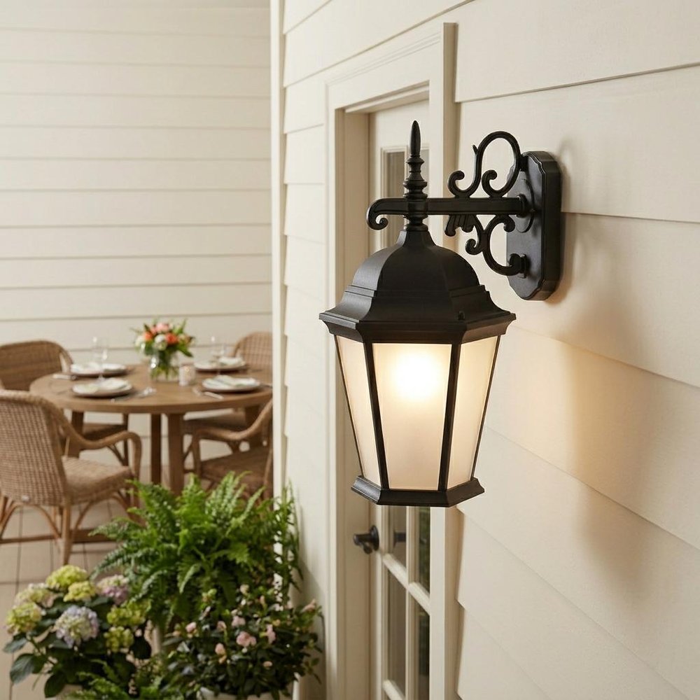 Matte Black Domed Hanging Lantern Wall Light