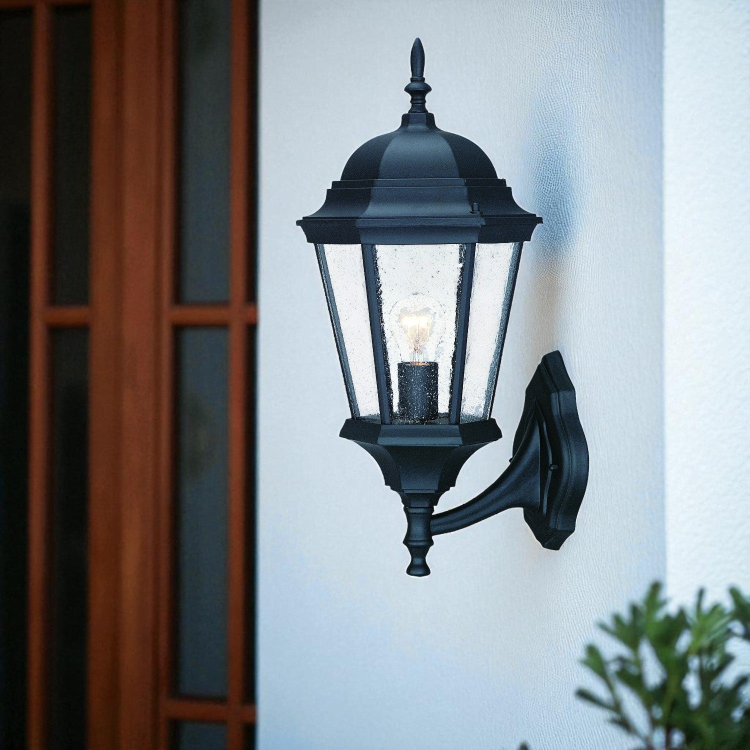 Black And Clear Seeded Dimmable Outdoor Hanging Light With Black And Clear Shades