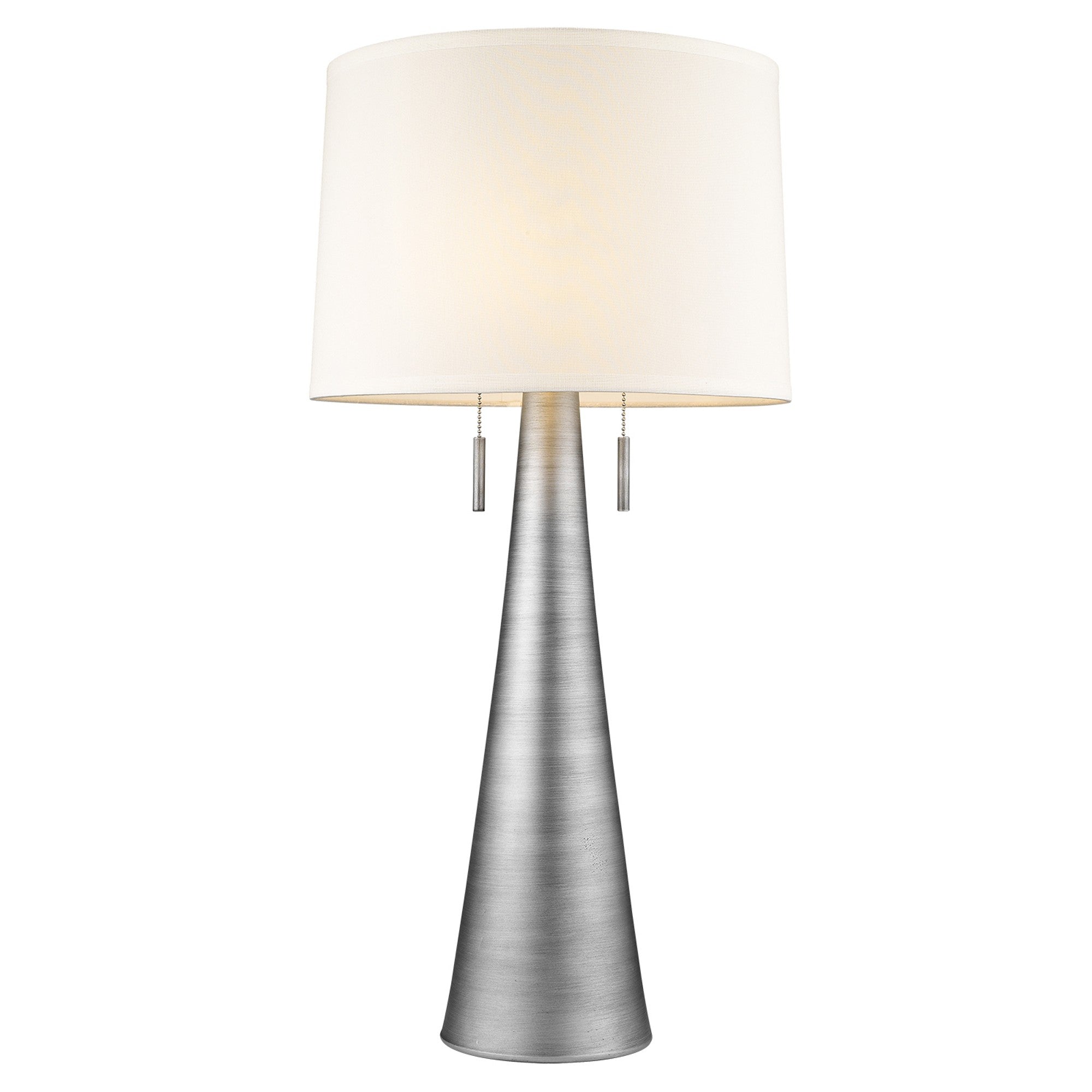 34" Silver Metal Two Light Table Lamp With White Empire Shade