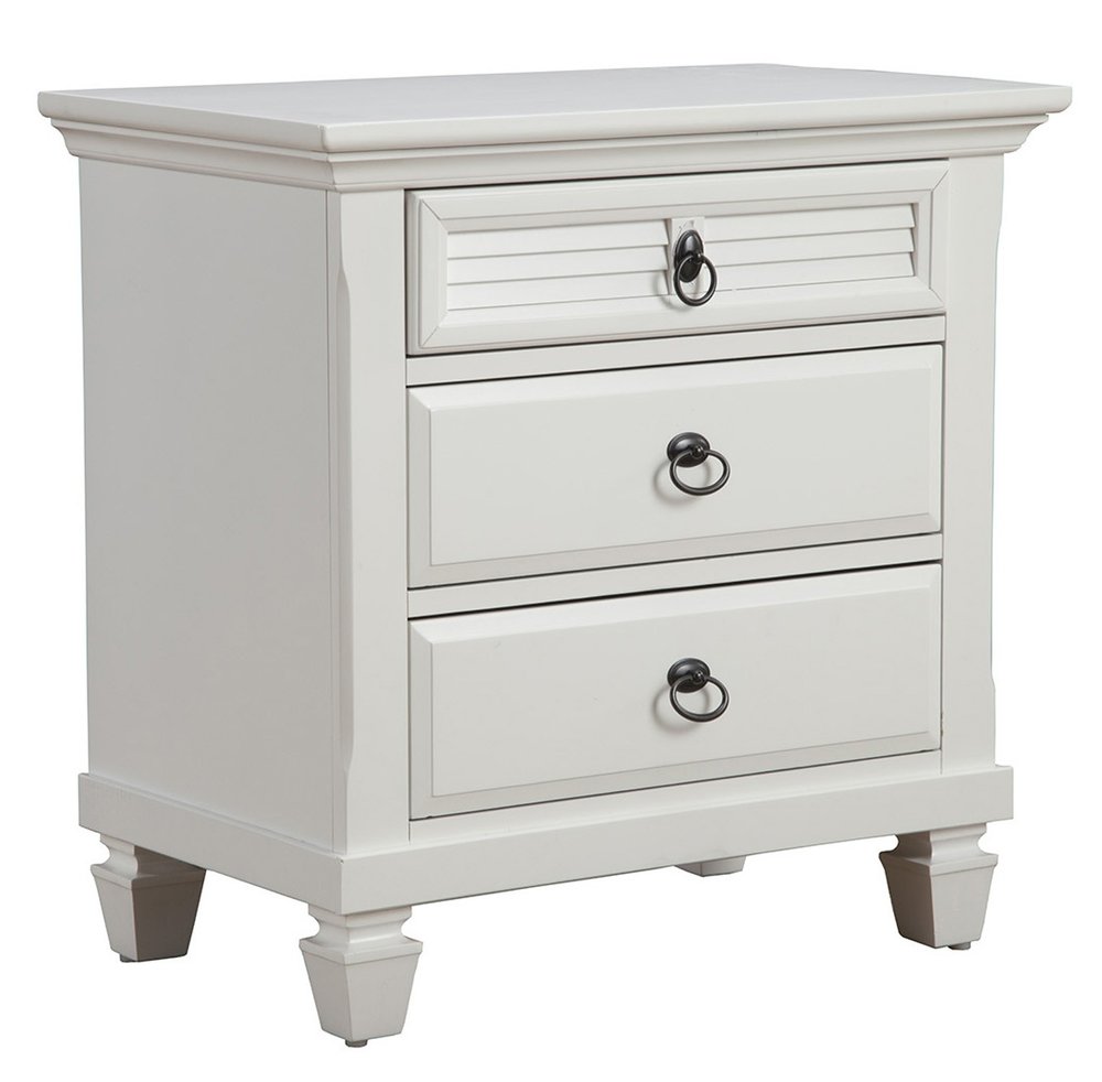 28" White Wood Three Drawer Nightstand