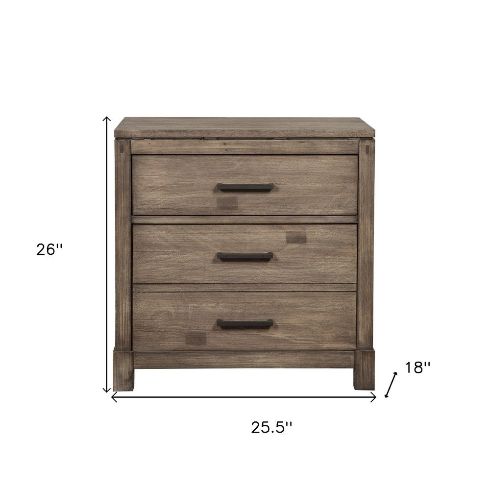 26" Gray Solid and Manufactured Wood Two Drawer Nightstand