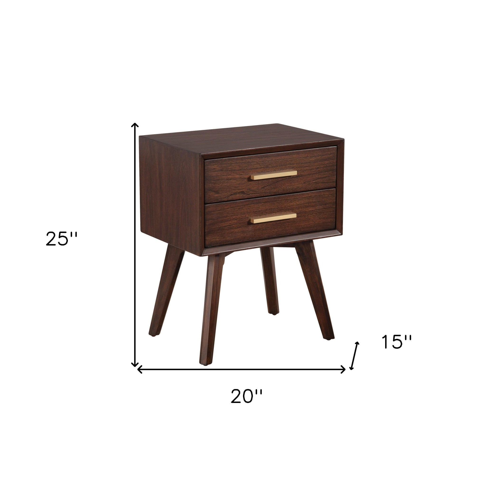 25" Wood and Solid Wood Two Drawer Nightstand