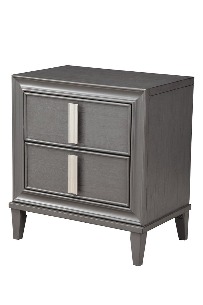 29" Dark Gray Solid Wood and Wood Two Drawer Nightstand