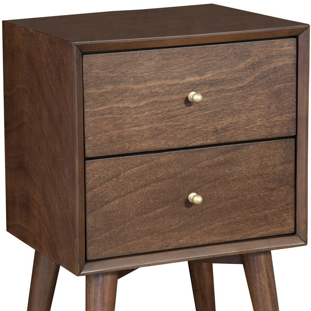 26" Brown Solid Wood and Wood Two Drawer Nightstand