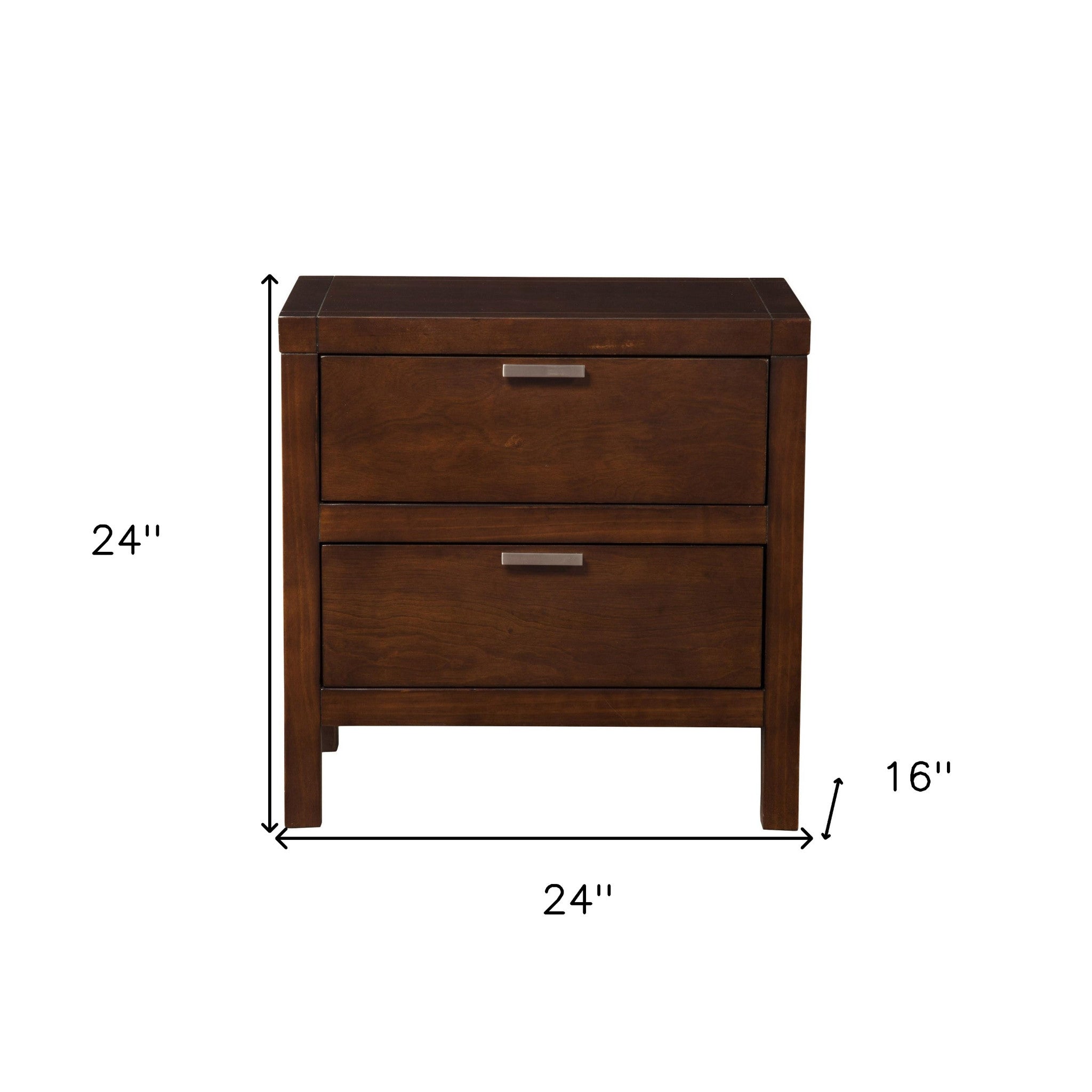 24" Brown Two Drawers Faux Wood Nightstand