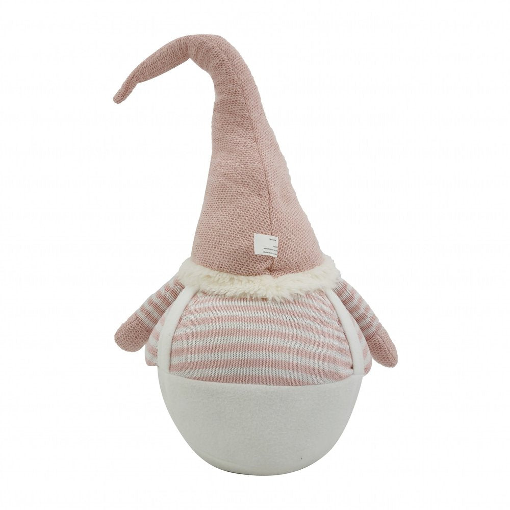 29" Pink And White Fabric Christmas Standing Gnome Tabletop Sculpture
