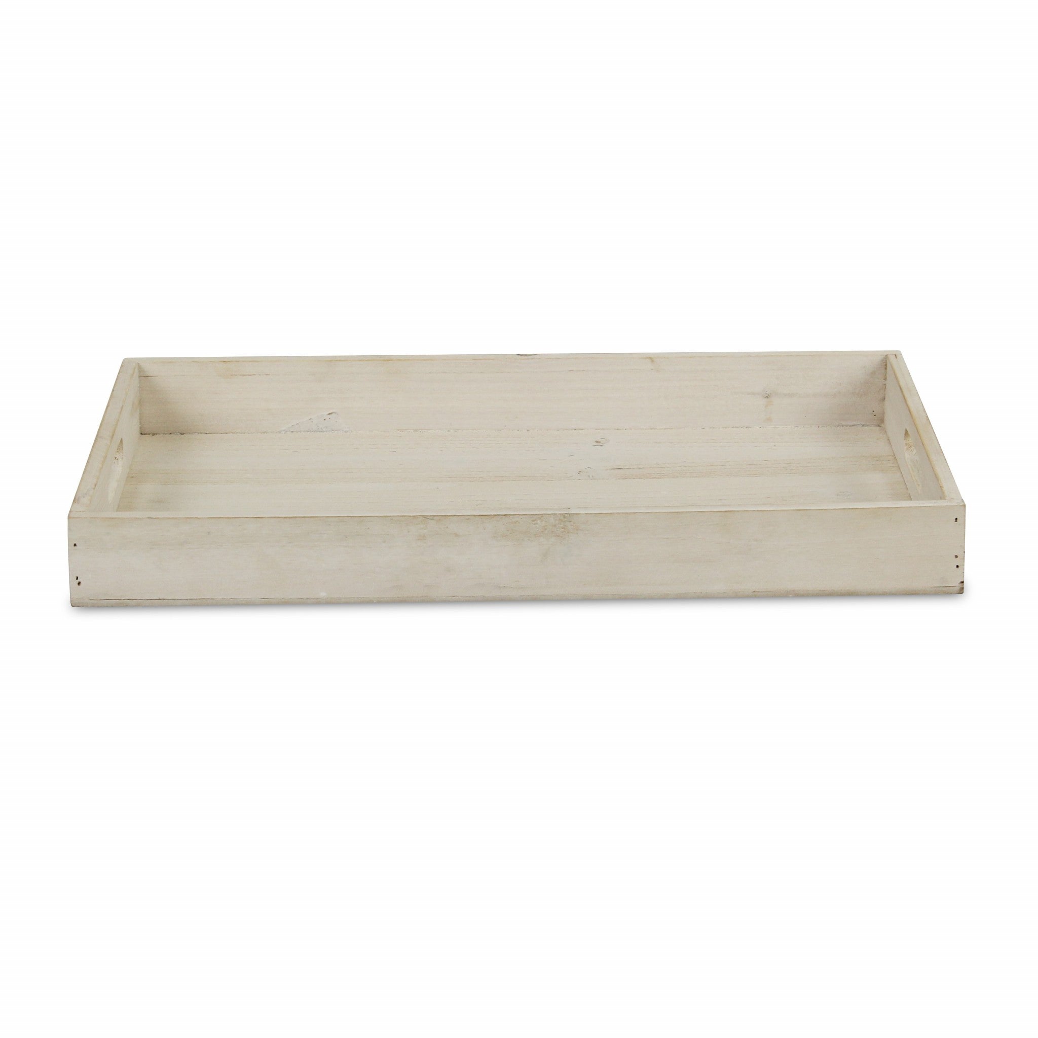 20" White Wash Minimalist Wood Tray With Handles