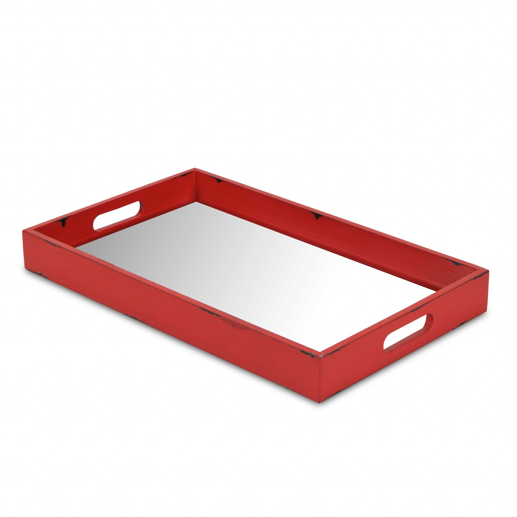 Red Wooden Mirrored Serving Tray