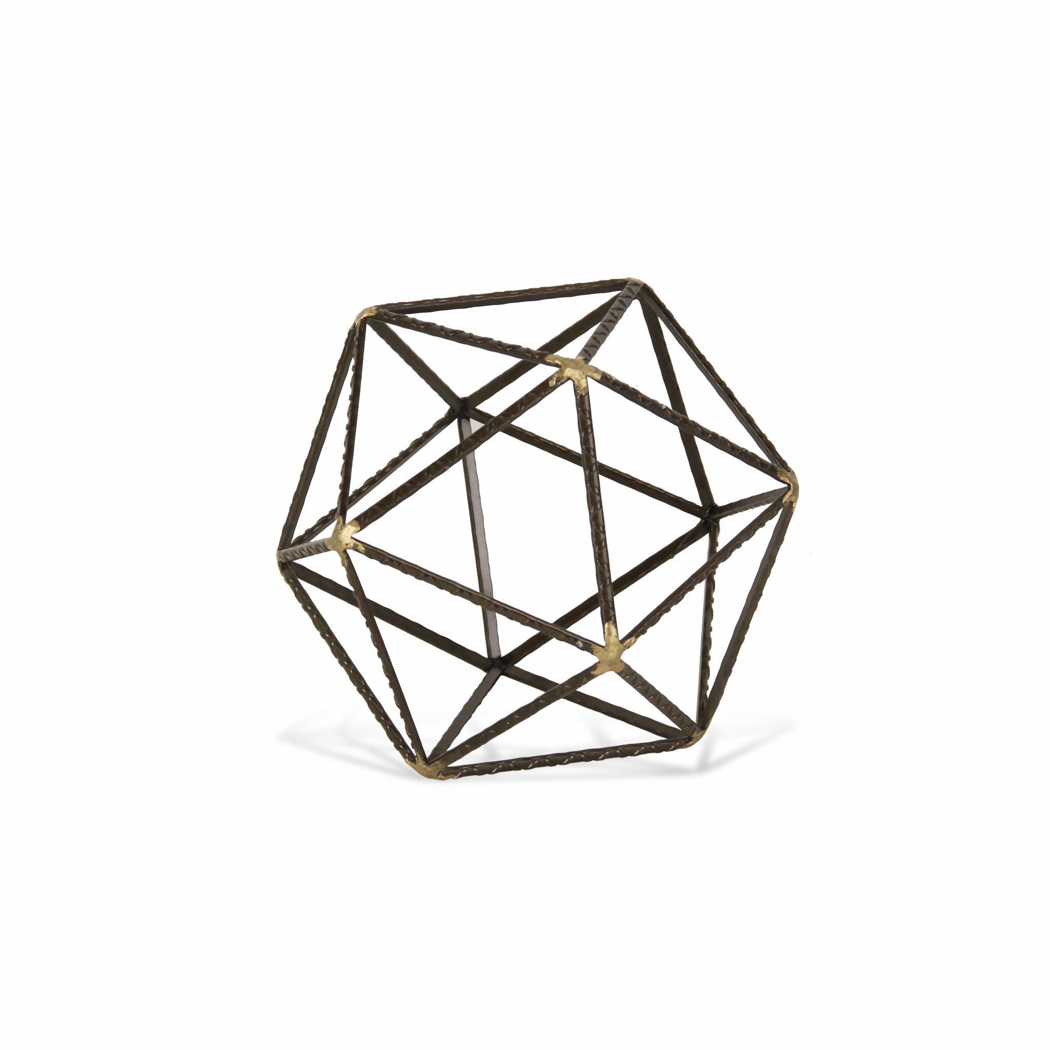 6" Brown and Gold Metal Hand Painted Geometric Orb Tabletop Sculpture
