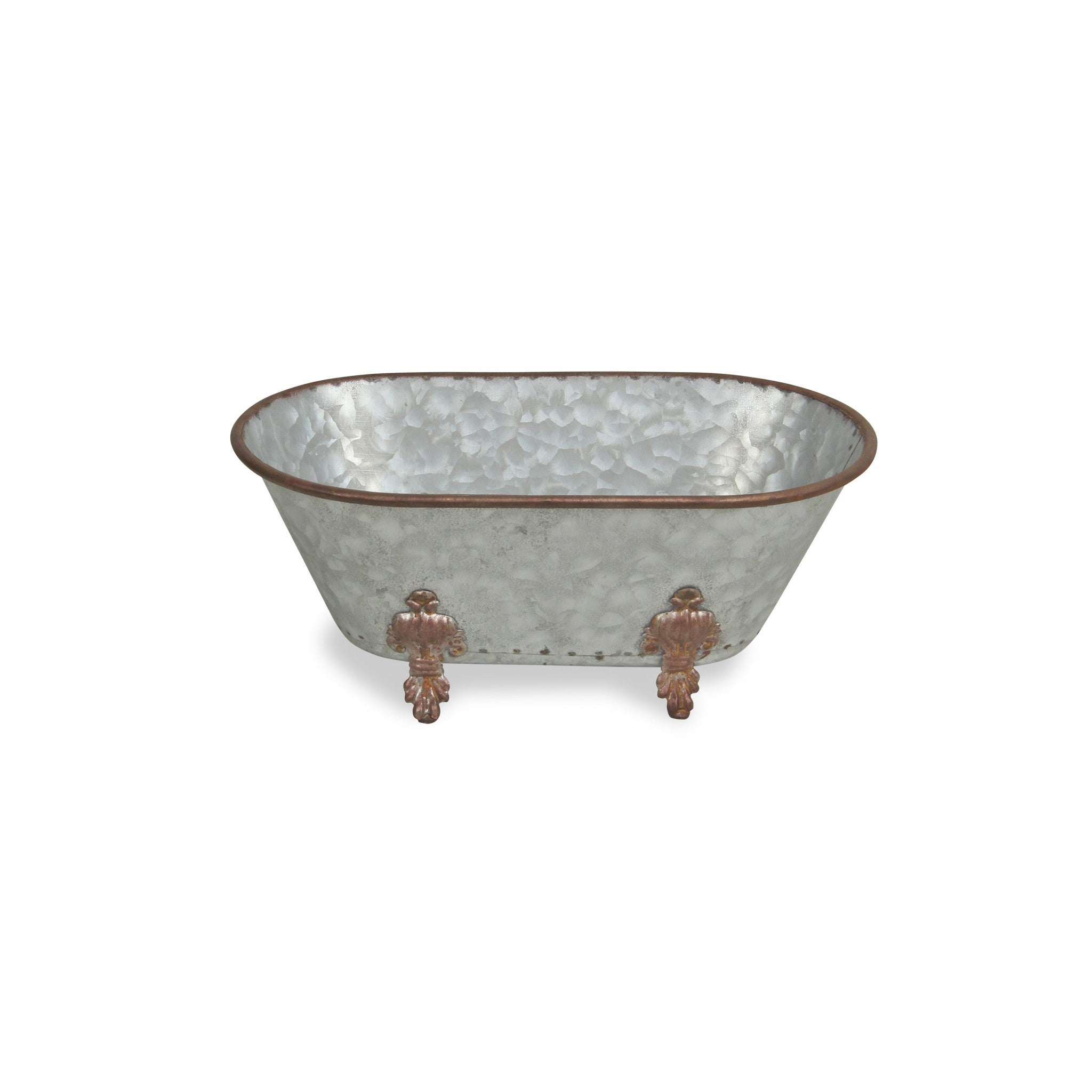 5" Gray Metal Hand Painted Decorative Tub Tabletop Sculpture