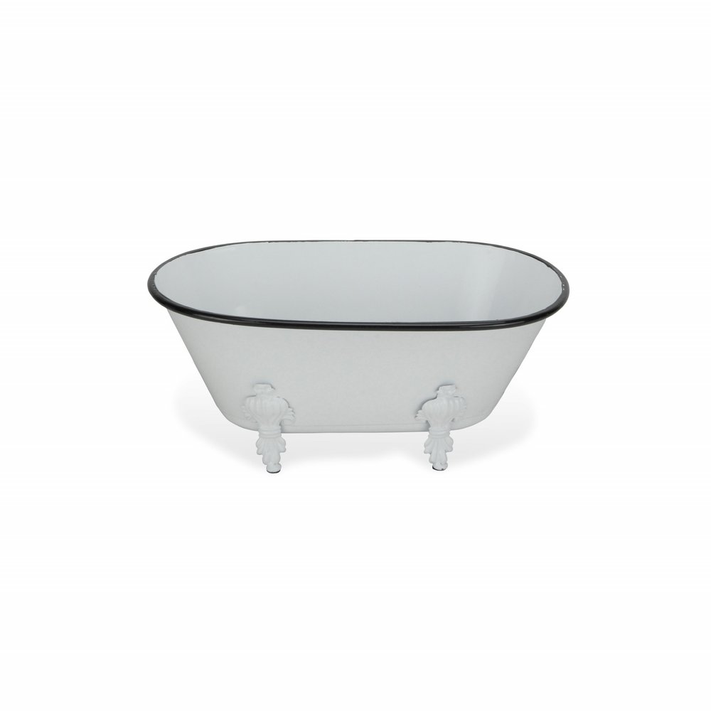 5" White Metal Hand Painted Decorative Tub Tabletop Sculpture