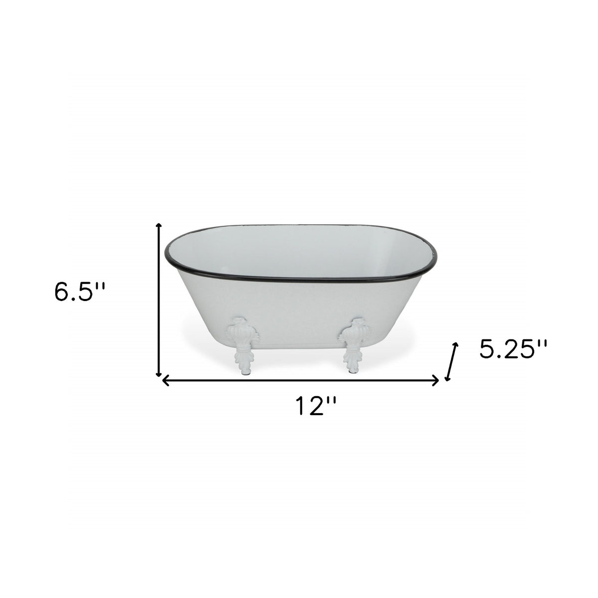 5" White Metal Hand Painted Decorative Tub Tabletop Sculpture