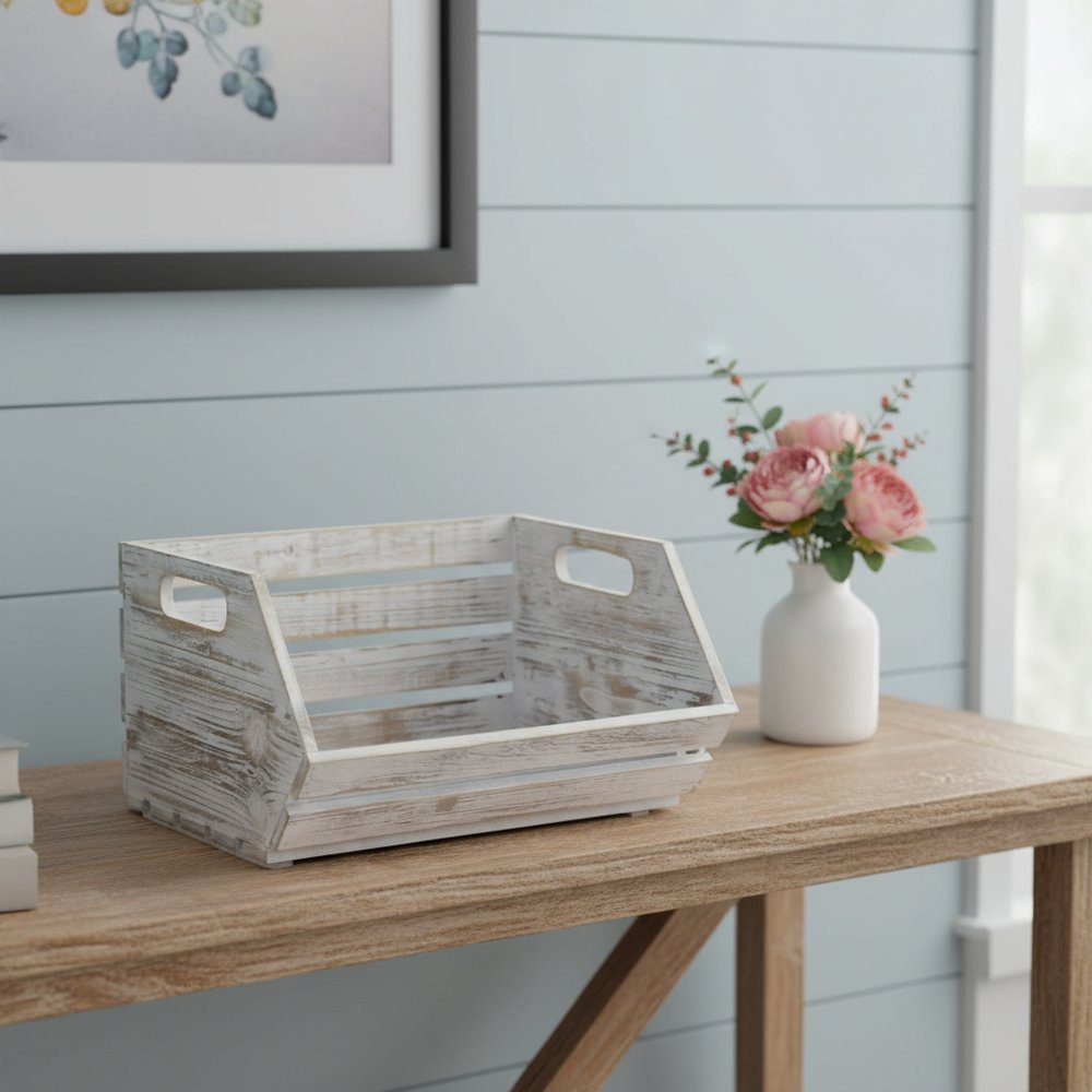 Distressed Gray Wooden Storage Box
