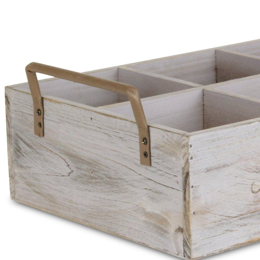 15" Gray And Brown Solid Wood Desk Organizer