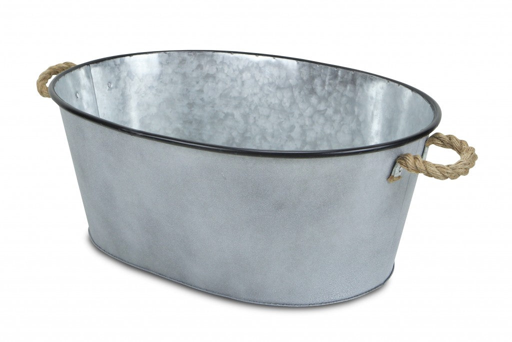 Farmhouse Silver Metal Bucket with Rope Handles