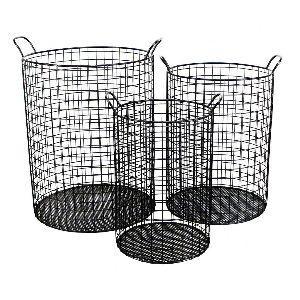 Set of Three Black Metal Basket