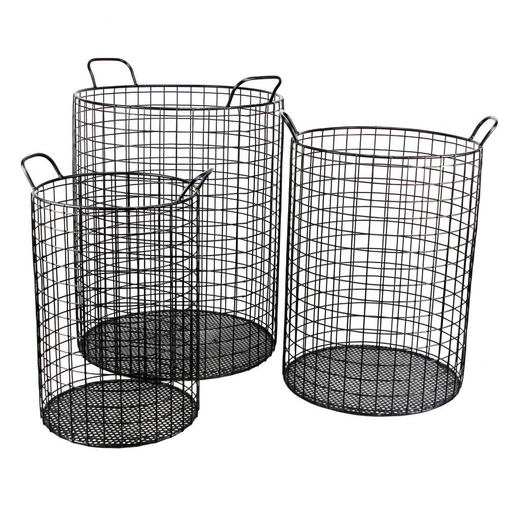 Set of Three Black Metal Basket