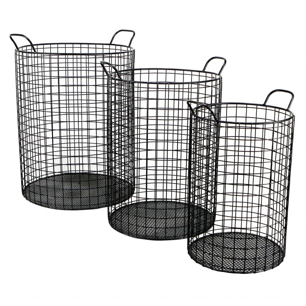 Set of Three Black Metal Basket