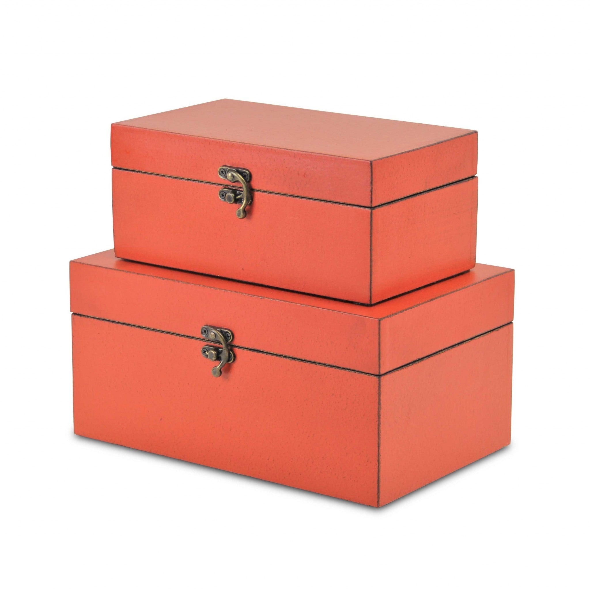 Set of Two Coral Wooden Storage Boxes
