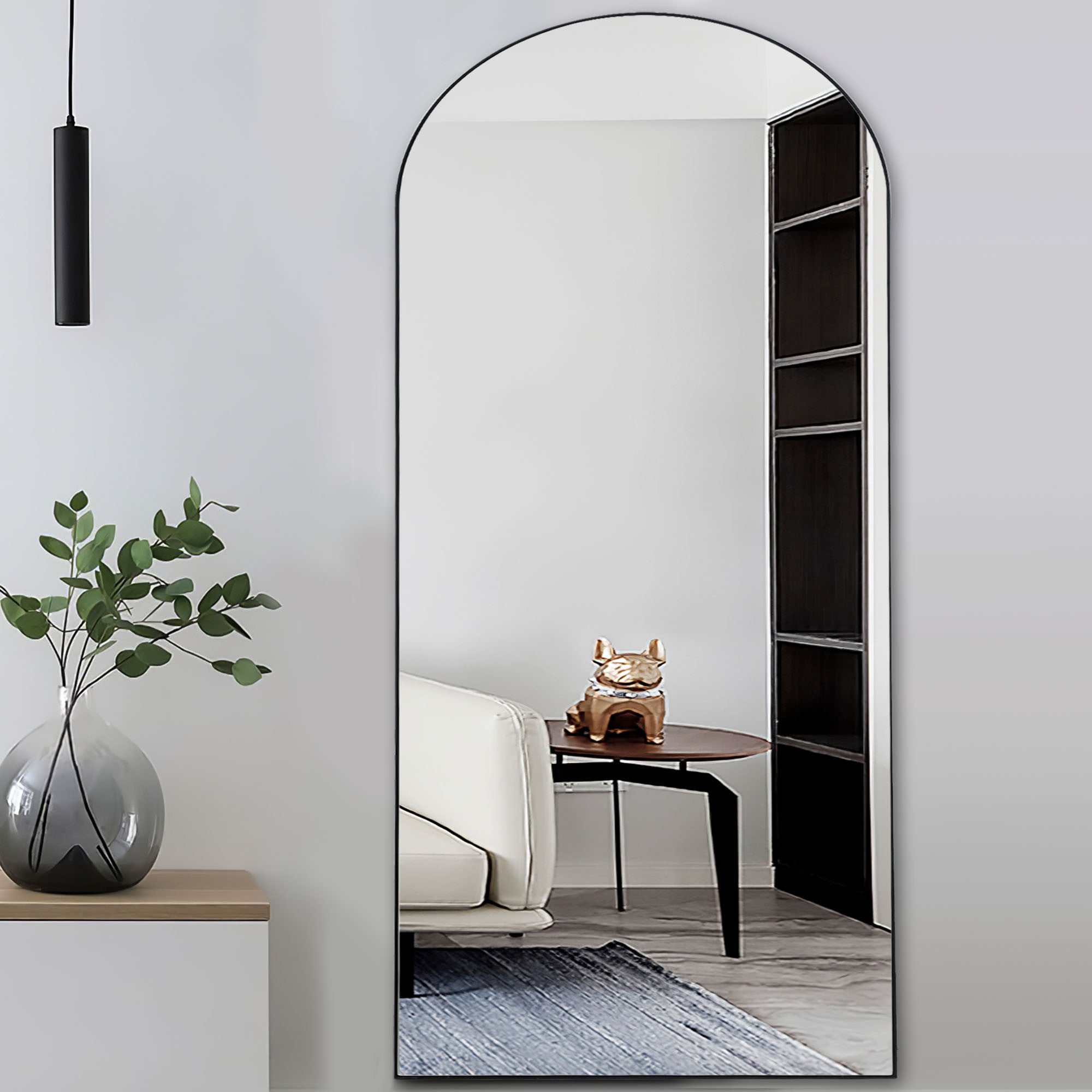 71" Black Arch Wood Frame Full Length Standing Mirror