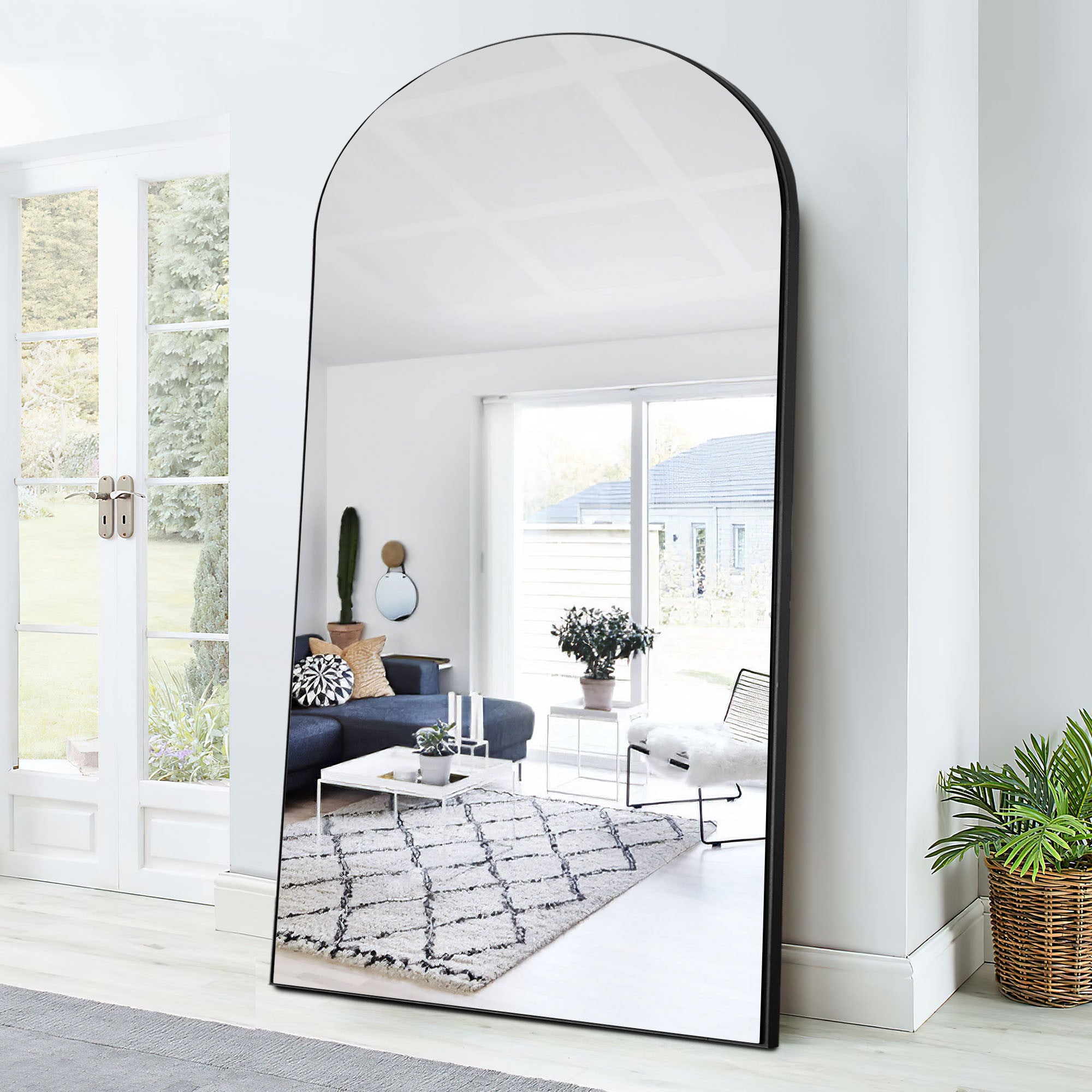 71" Black Arch Wood Frame Full Length Standing Mirror