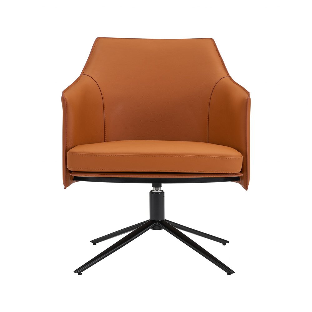 26" Terra Cotta and Black Faux Leather Swivel Lounge Chair