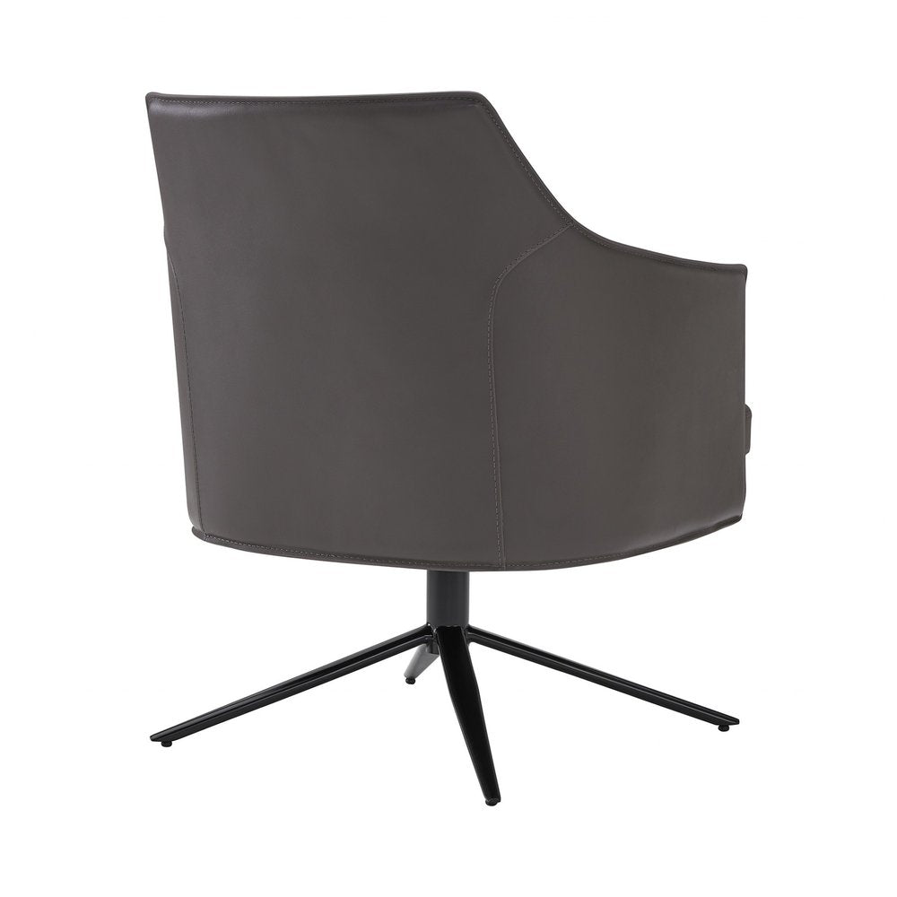 26" Gray and Black Faux Leather Swivel Lounge Chair