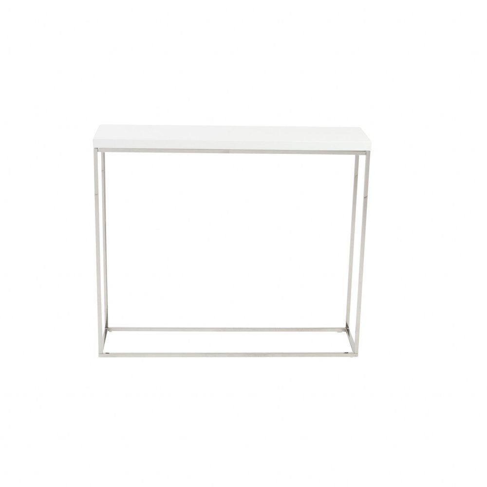 35" White and Silver Wood and Stainless Steel Frame Console Table
