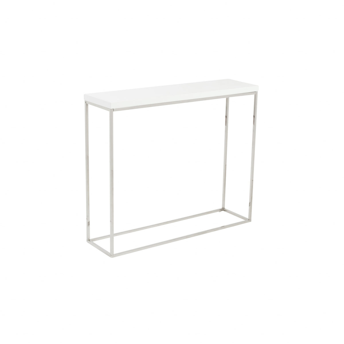 35" White and Silver Wood and Stainless Steel Frame Console Table