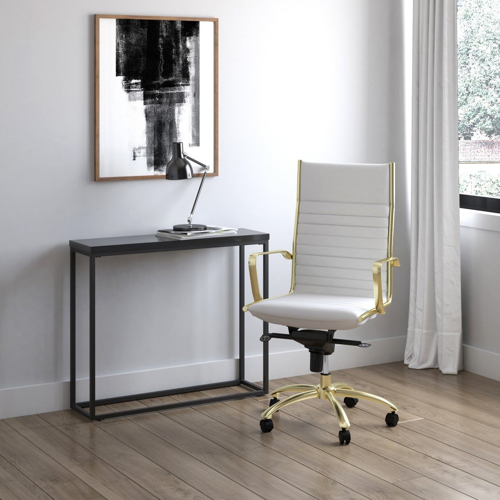 35" Black Wood and Steel Frame Console Table