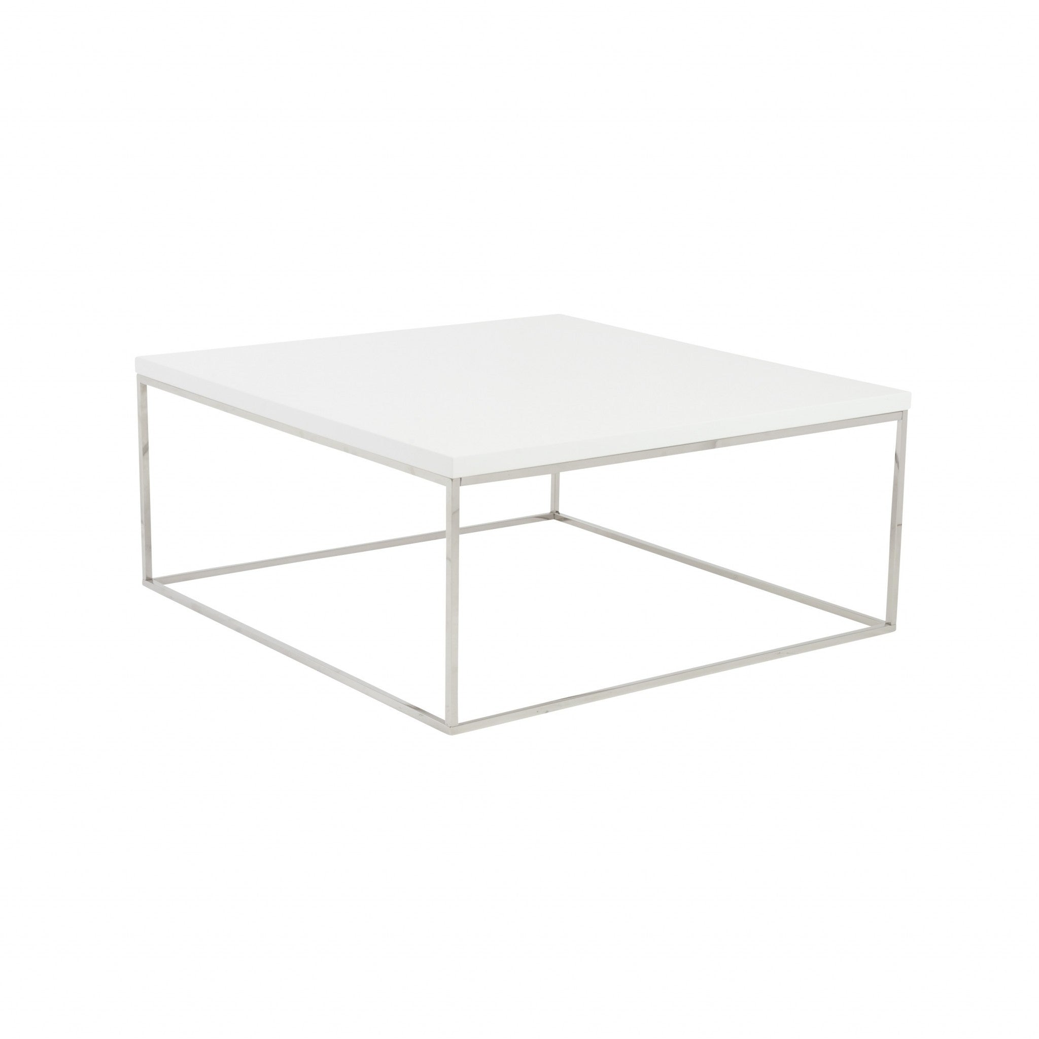 35" White and Silver Wood And Metal Square Frame Coffee Table
