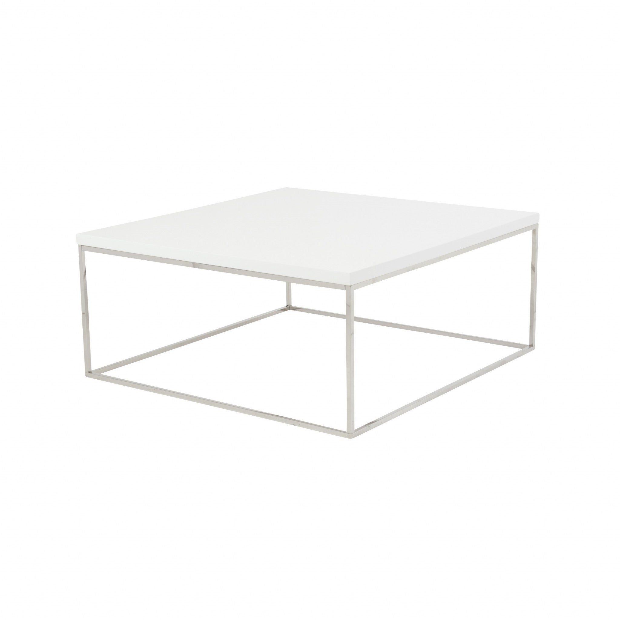 35" White and Silver Wood And Metal Square Frame Coffee Table
