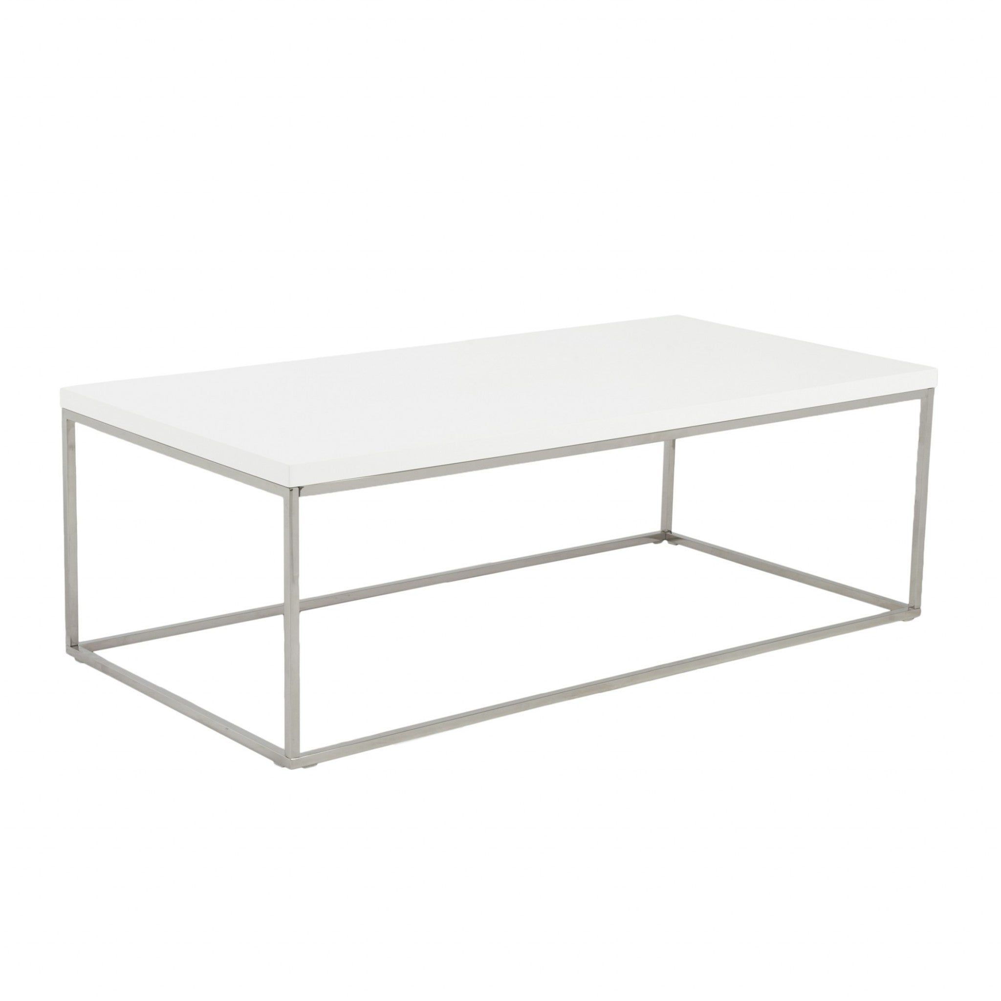 47" White And Silver Metal Coffee Table