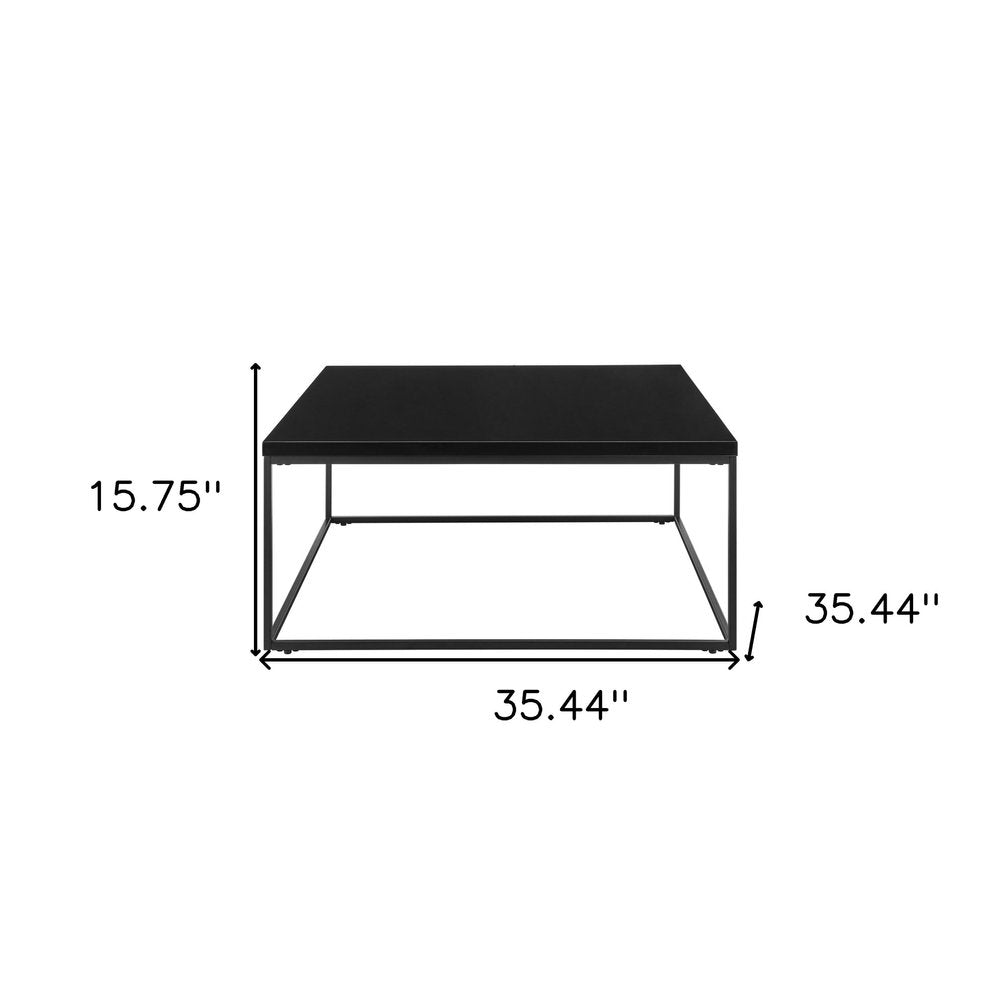 35" Black Wood And Metal Square Frame Coffee Table